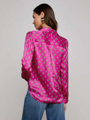 Tyler Silk Blouse in Fuchsia/Turquoise Southwestern Geo | L'AGENCE sale