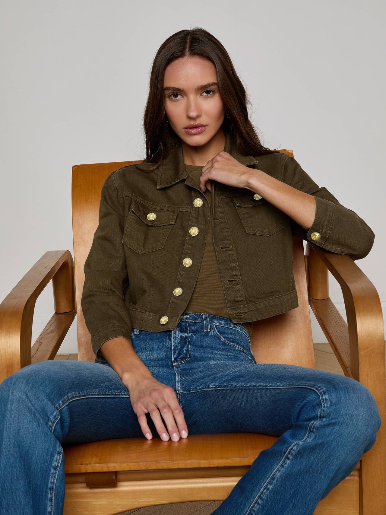 Koda Cropped Jean Jacket in Pine | L'AGENCE discount