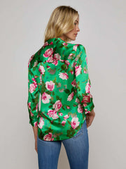 Dani Silk Blouse in Green Multi Santa Fe Rose | L'AGENCE US
