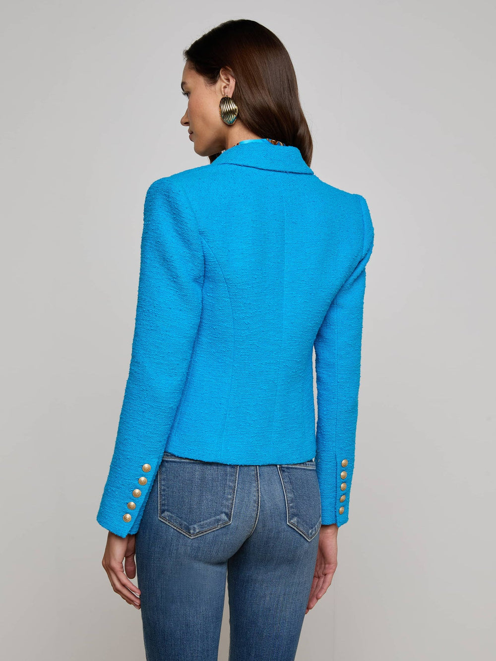 Brooke Tweed Blazer in Dresden Blue/Gold Chain | L'AGENCE Women