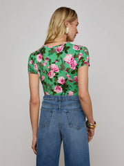Ressi Fitted Tee in Green Multi Santa Fe Rose | L'AGENCE online