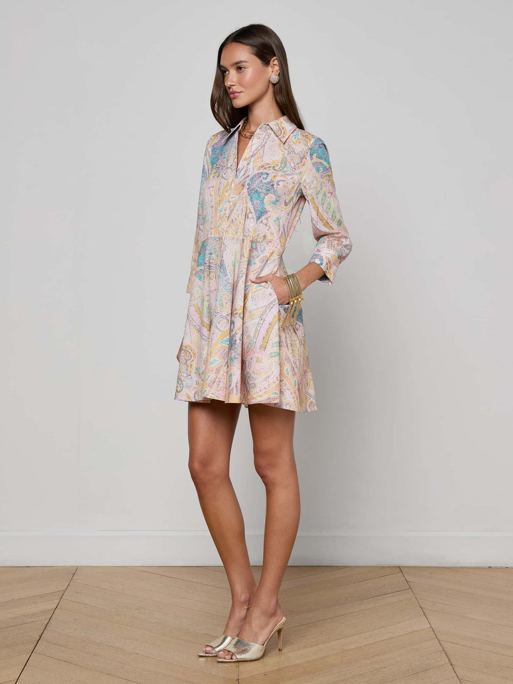 Meadow Mini Shirt Dress in Multi Western Paisley | L'AGENCE online