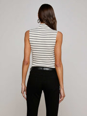 Rosie Mock-Neck Tank in Black/Ivory Stripe | L'AGENCE for sale
