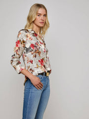 Dani Silk Blouse in Multi Butterfly Rose Newspaper | L'AGENCE online
