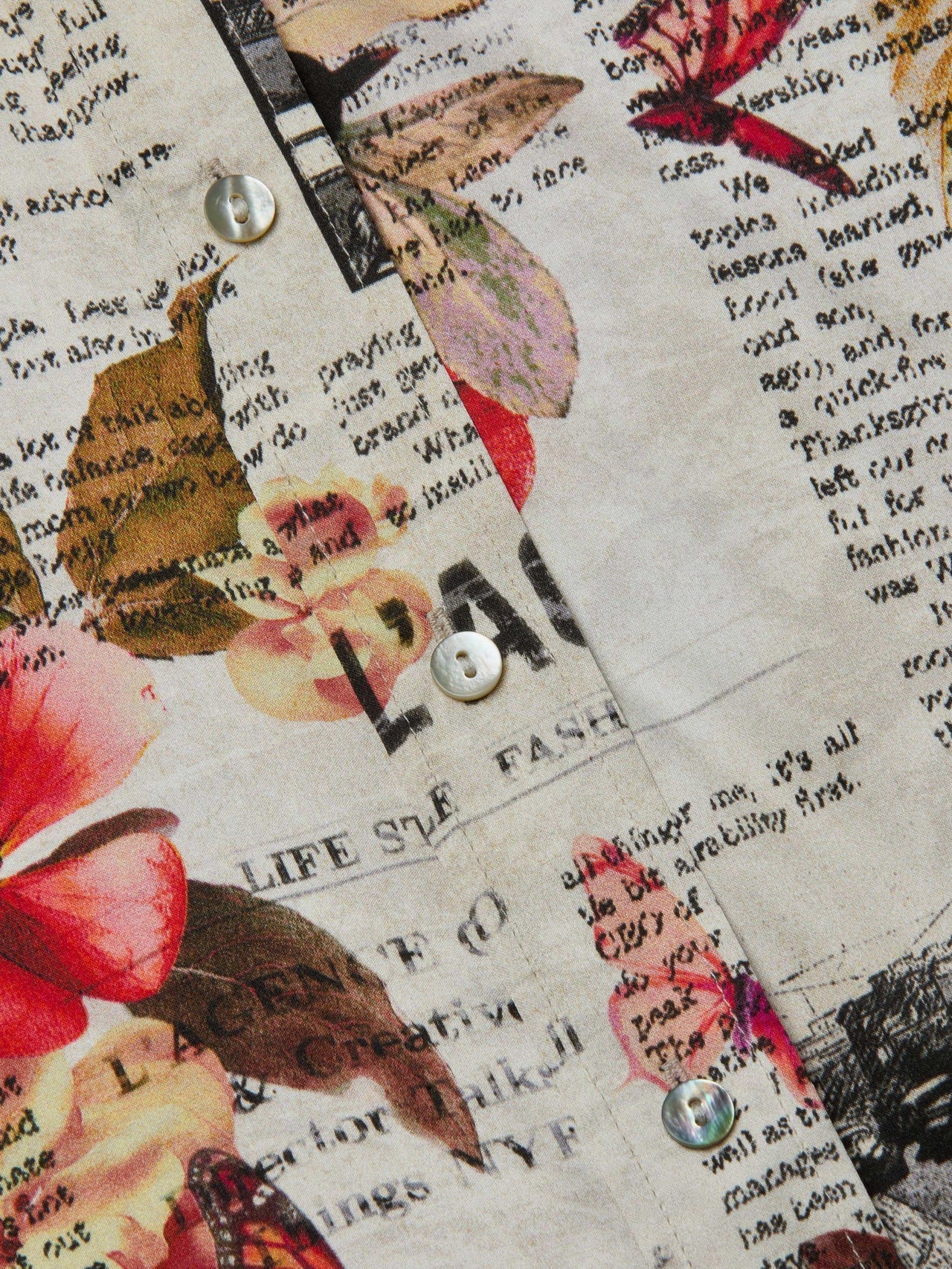 Dani Silk Blouse in Multi Butterfly Rose Newspaper | L'AGENCE online