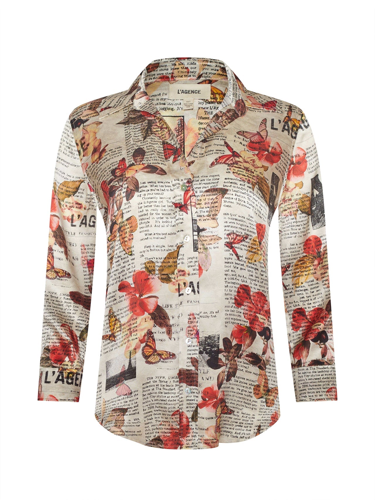 Dani Silk Blouse in Multi Butterfly Rose Newspaper | L'AGENCE online