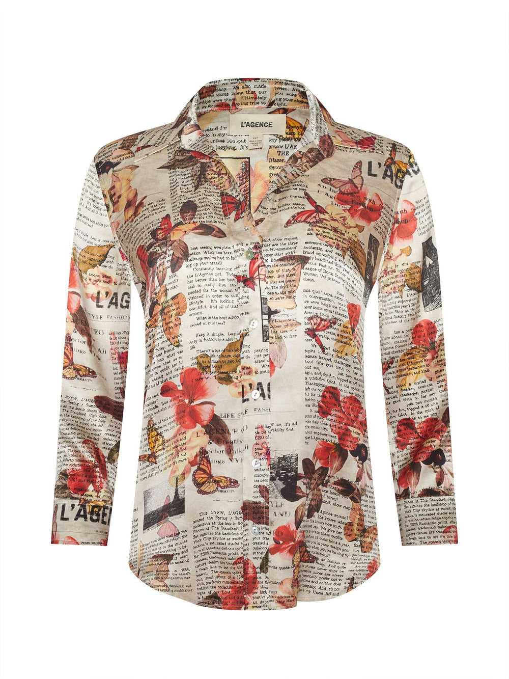 Dani Silk Blouse in Multi Butterfly Rose Newspaper | L'AGENCE online