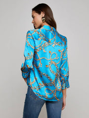 Dani Silk Blouse in Dresden Blue/Gold Multi Southwest Chain | L'AGENCE online