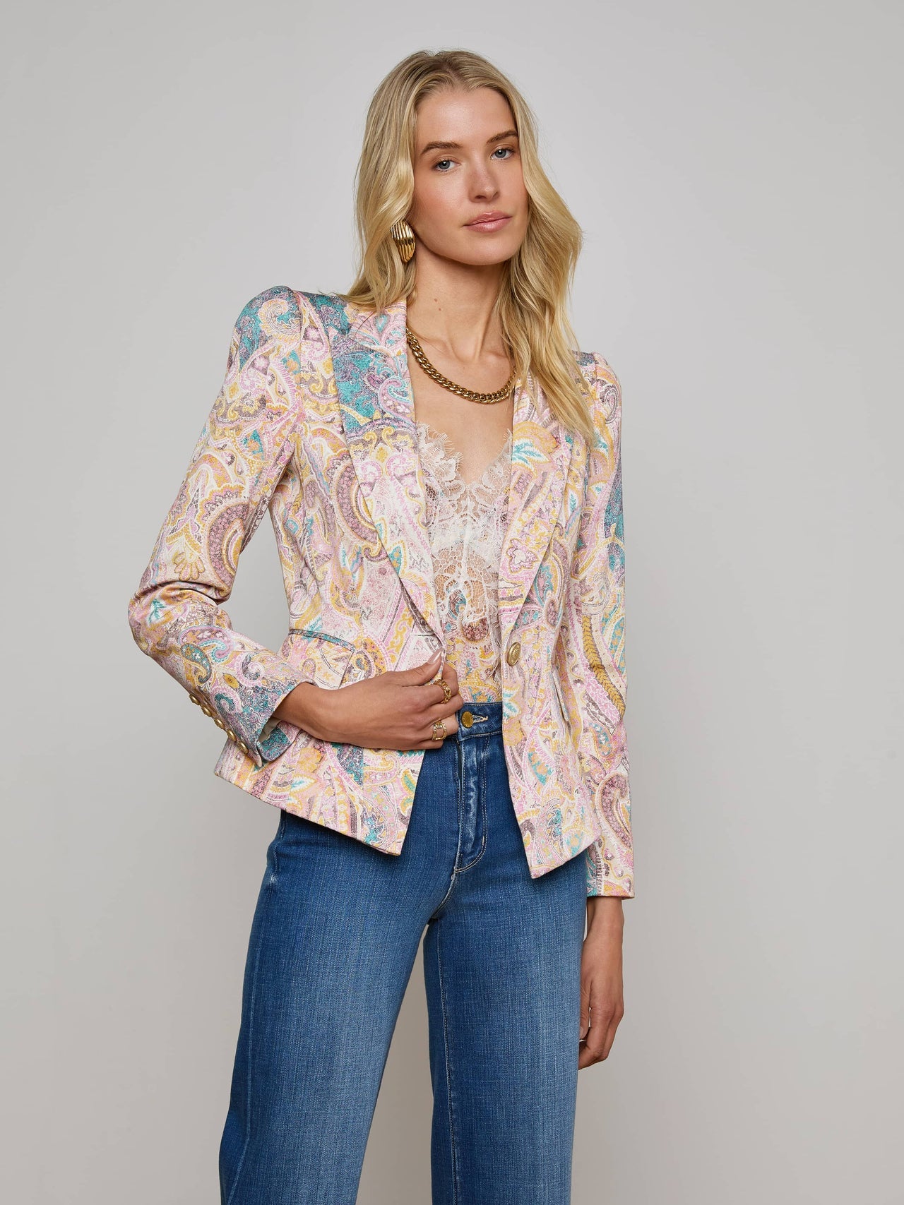 Kaisley Blazer in Multi Western Paisley | L'AGENCE for sale