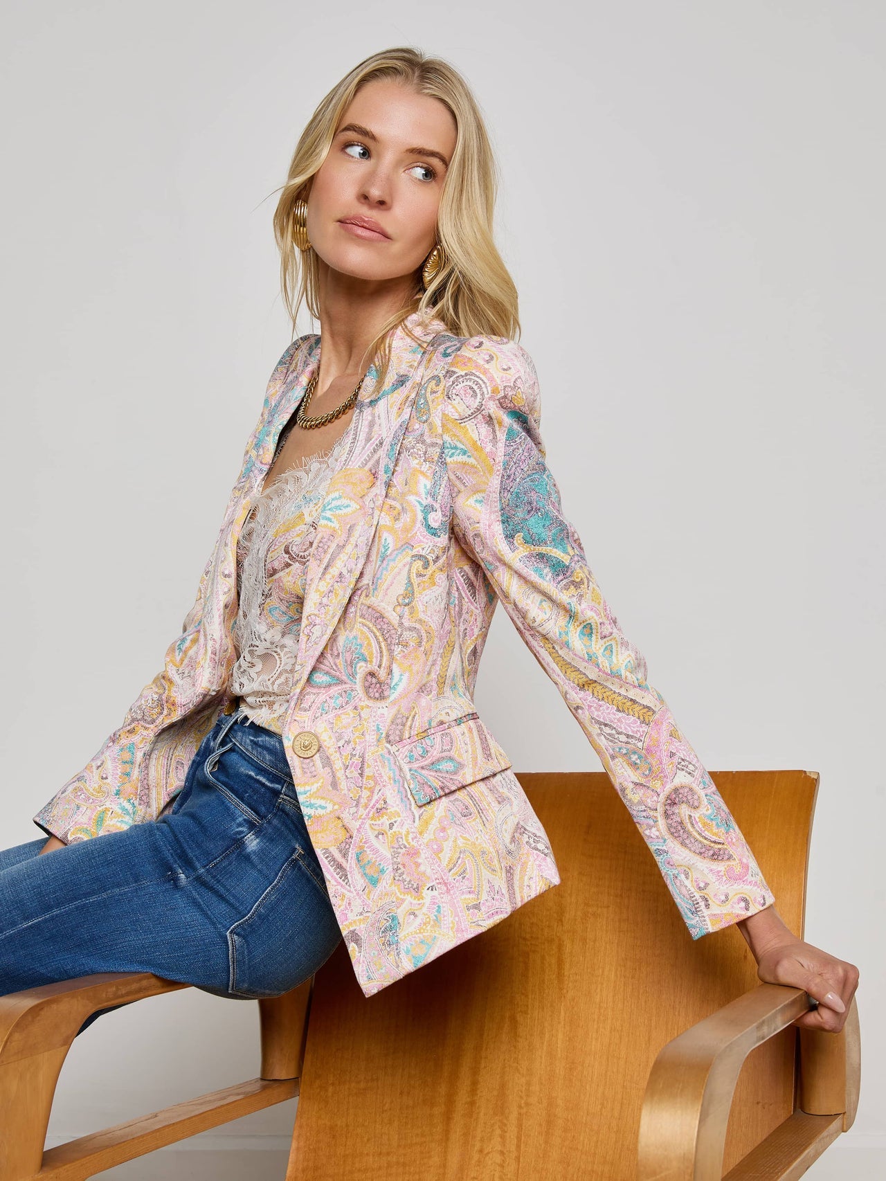 Kaisley Blazer in Multi Western Paisley | L'AGENCE for sale