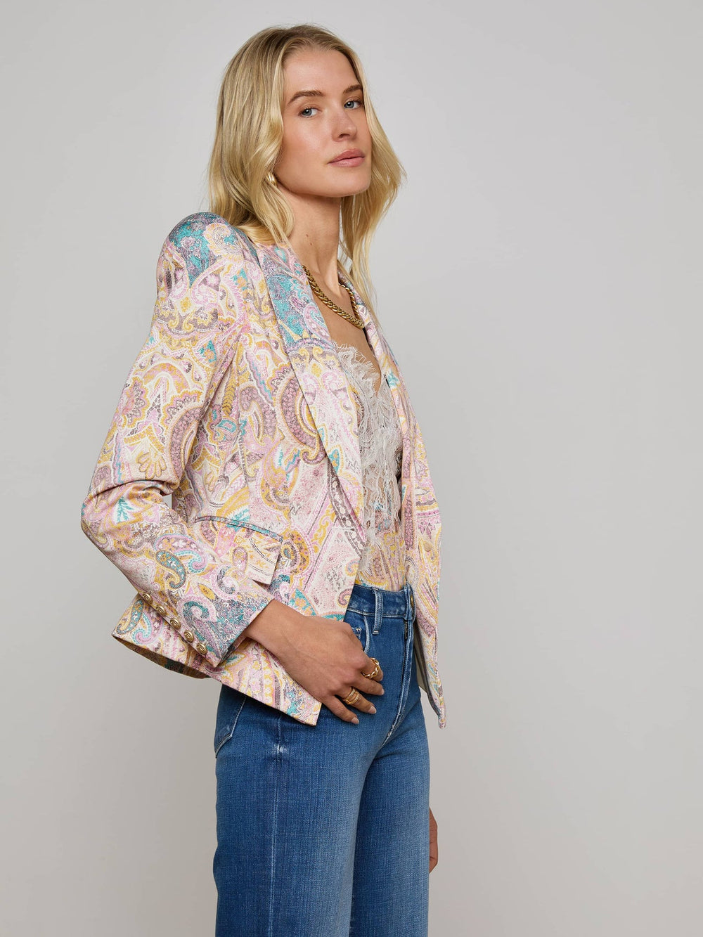 Kaisley Blazer in Multi Western Paisley | L'AGENCE for sale