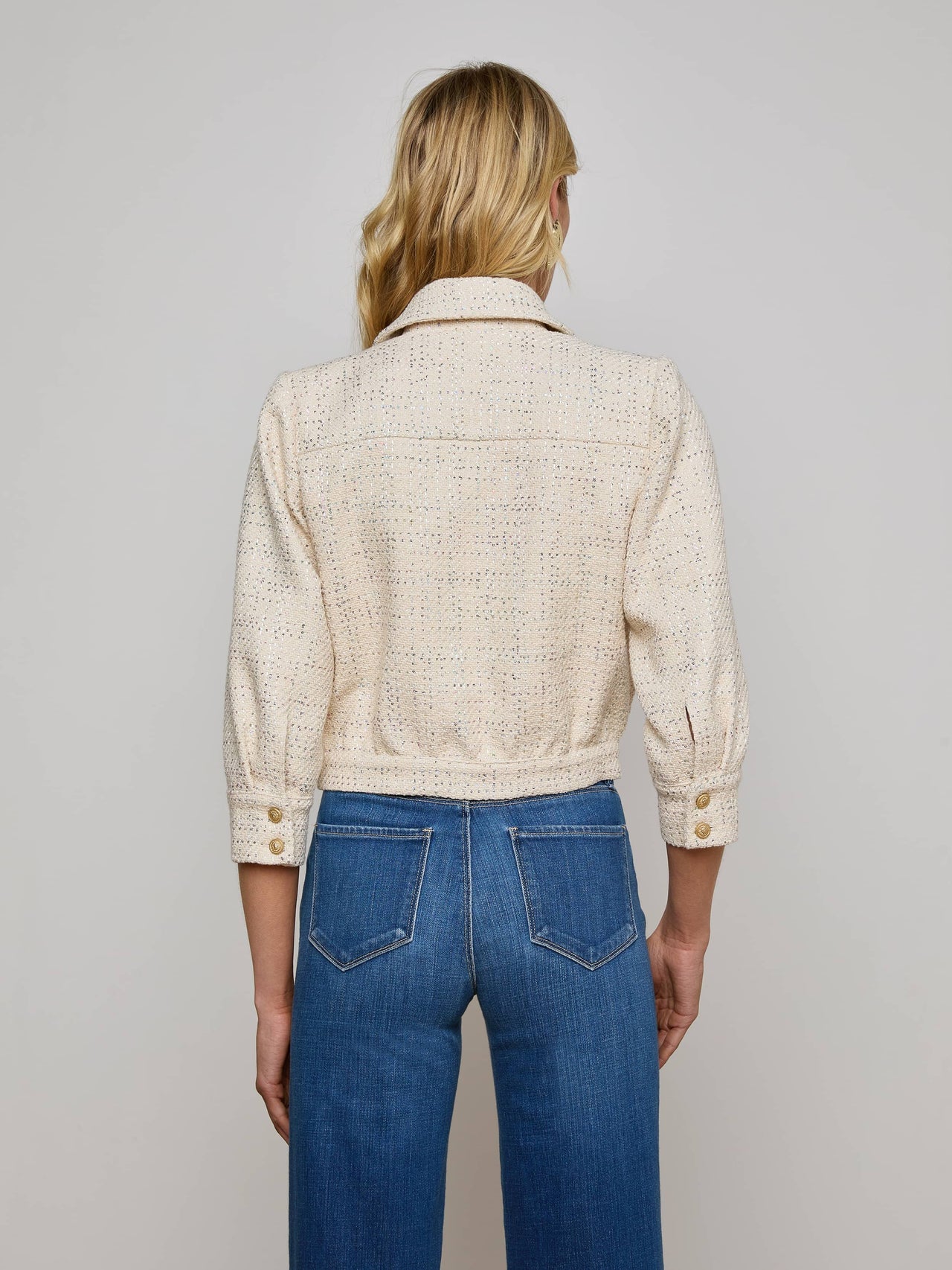 Jia Sequined Tweed Jacket in Ecru Multi Color Sequin Tweed | L'AGENCE online