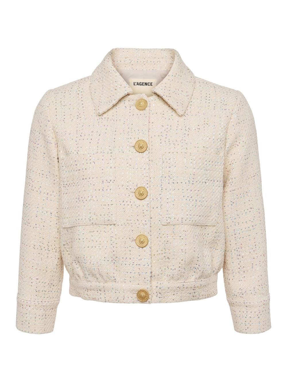 Jia Sequined Tweed Jacket in Ecru Multi Color Sequin Tweed | L'AGENCE online