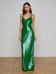 Karma Sequin Maxi Dress in Green Sequin | L'AGENCE sale