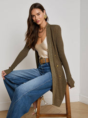 Noe Double-Breasted Cardigan in Pine/Gold | L'AGENCE for sale