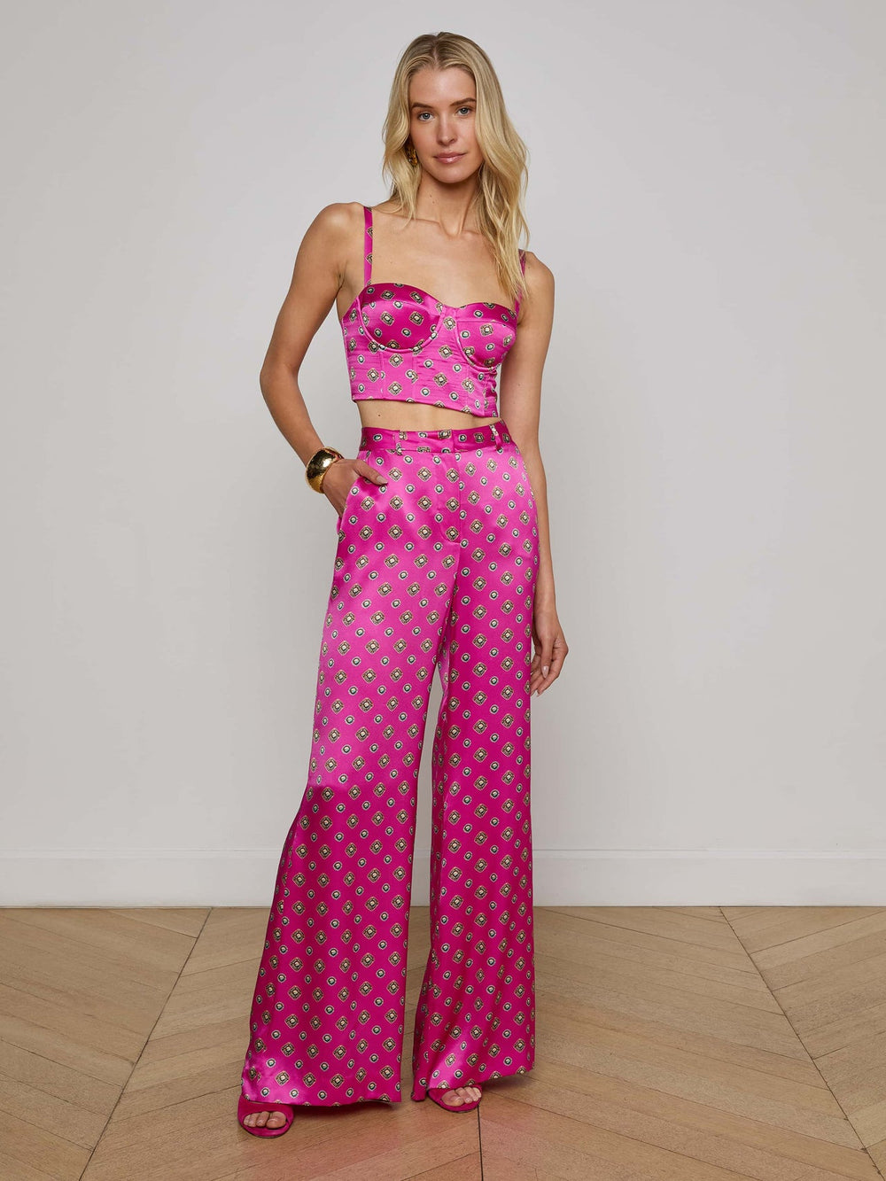 Sonya Silk Bustier in Fuchsia/Turquoise Southwestern Geo | L'AGENCE near me