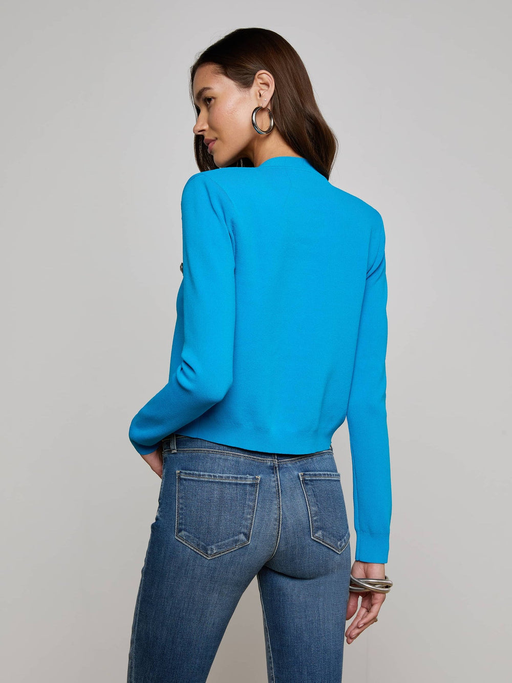 Toulouse Cardigan in Dresden Blue/Nickel | L'AGENCE sale