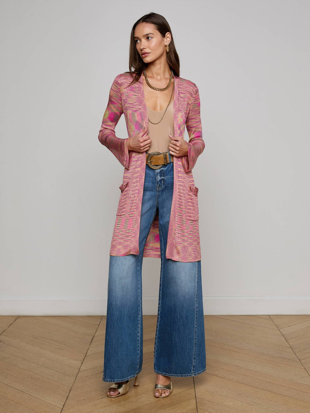 Neve Cardigan in Pink/Purple/Green Spacedye | L'AGENCE near me