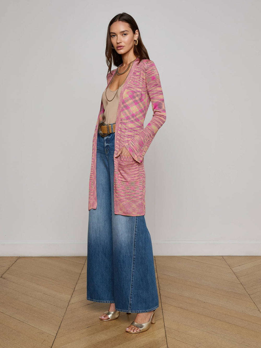 Neve Cardigan in Pink/Purple/Green Spacedye | L'AGENCE near me