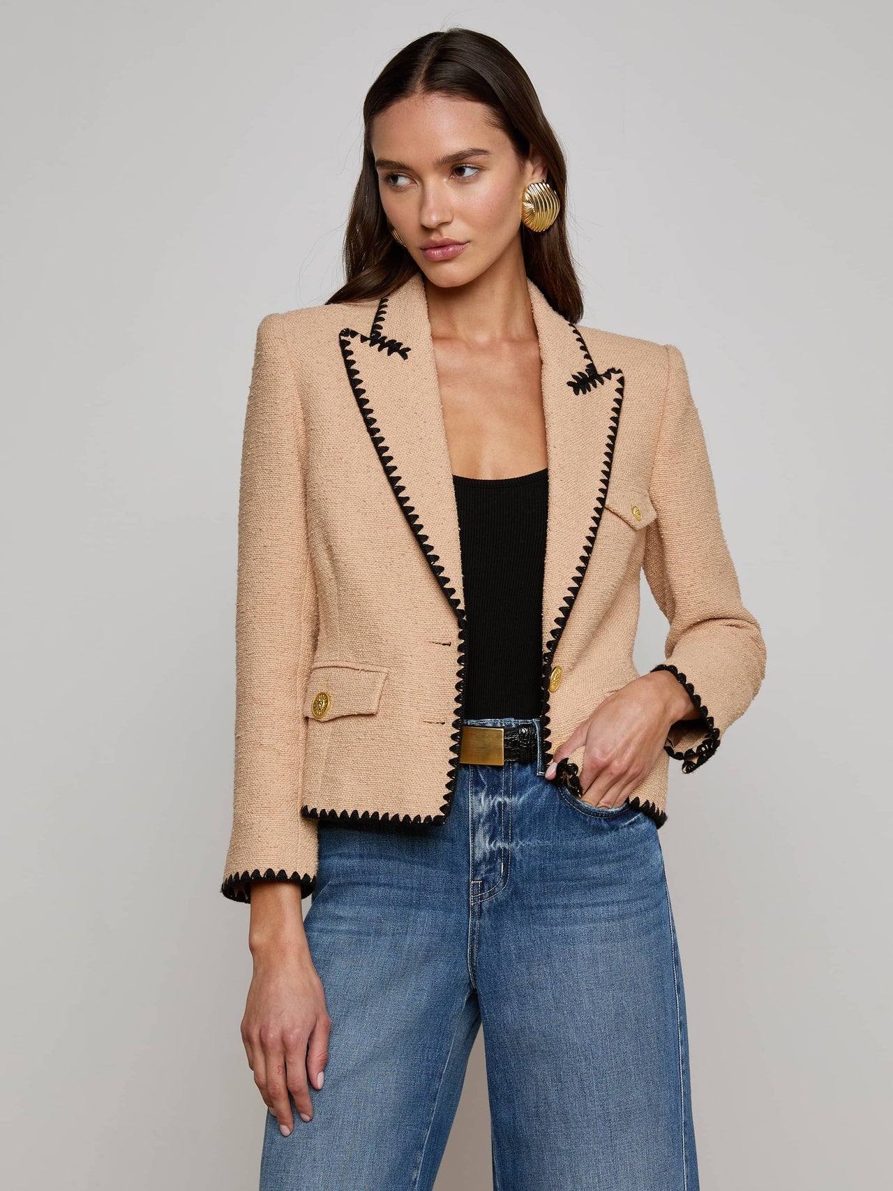 Wylla Tweed Blazer in Cappuccino/Black | L'AGENCE discount