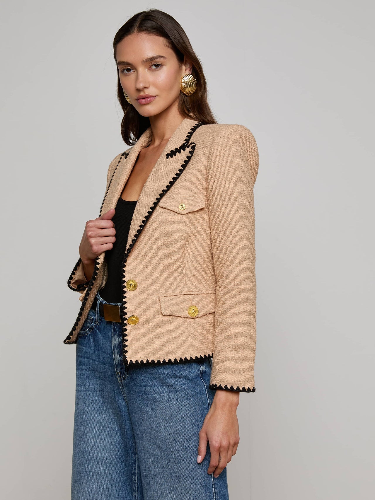 Wylla Tweed Blazer in Cappuccino/Black | L'AGENCE discount