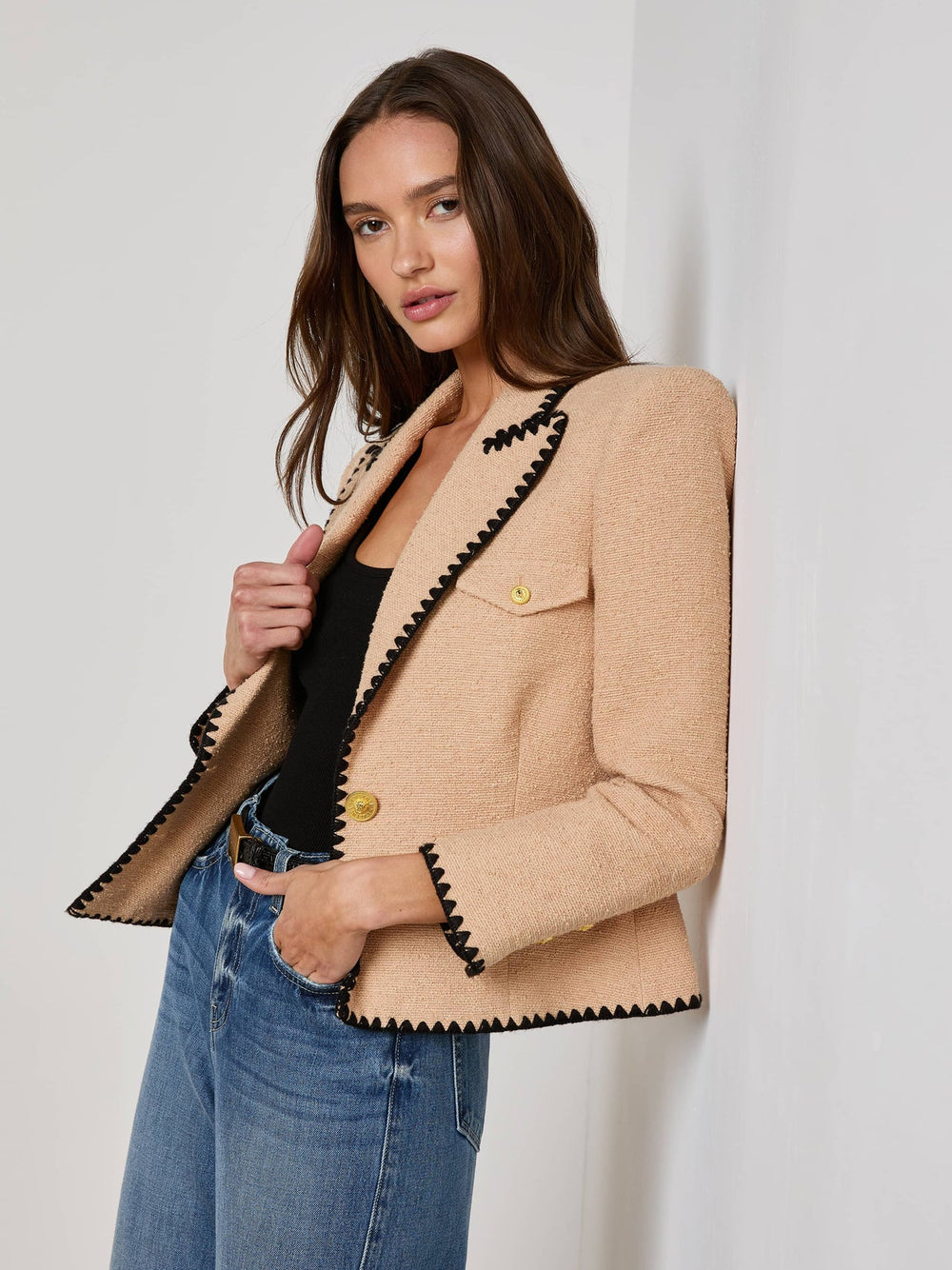 Wylla Tweed Blazer in Cappuccino/Black | L'AGENCE discount