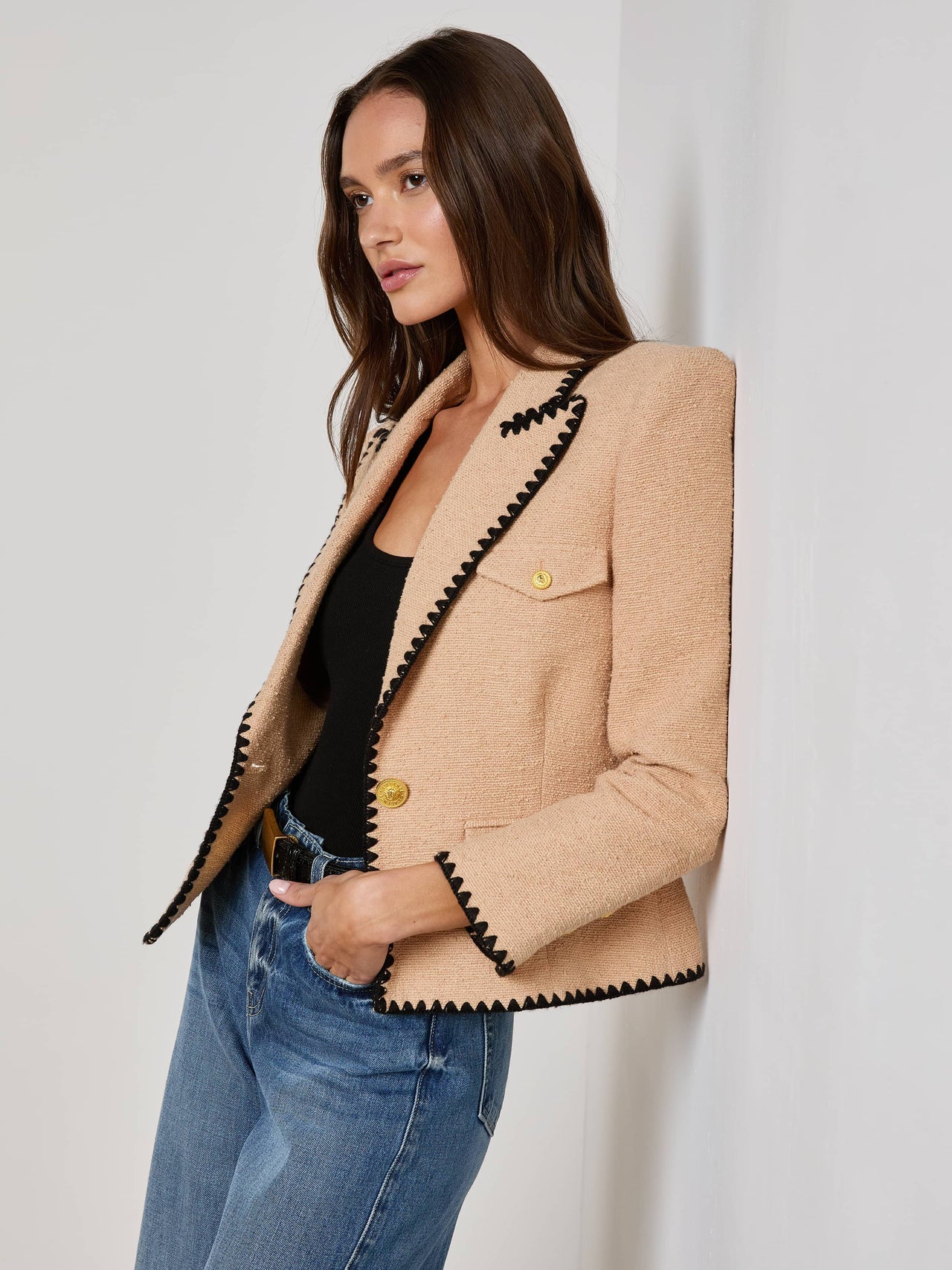 Wylla Tweed Blazer in Cappuccino/Black | L'AGENCE discount