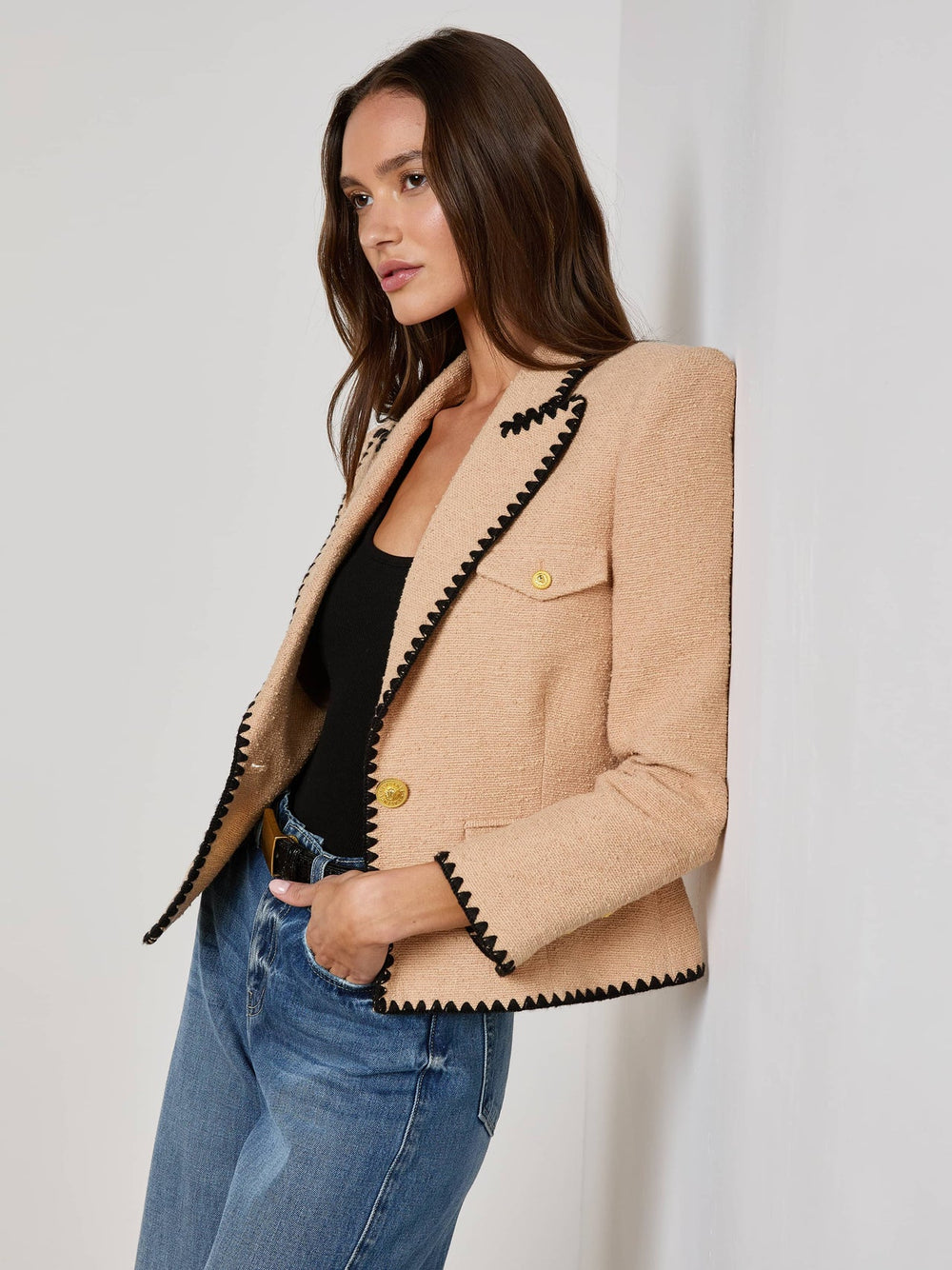 Wylla Tweed Blazer in Cappuccino/Black | L'AGENCE discount
