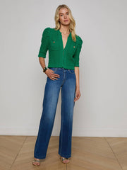 Delilah Cropped Cardigan in Kelly Green/Gold Knot | L'AGENCE sale
