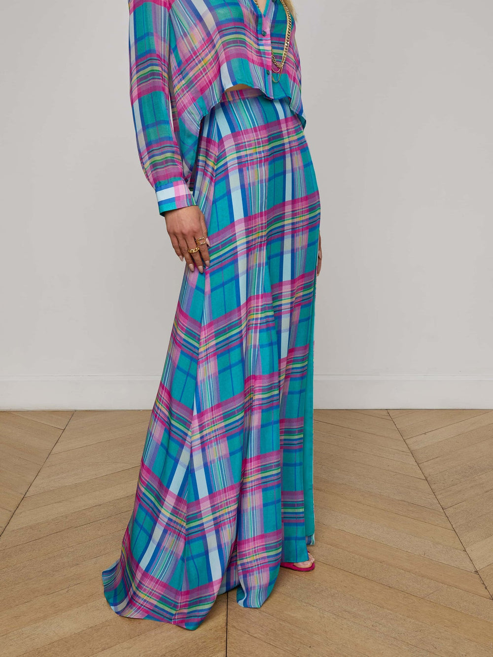 Patricia Plaid Maxi Skirt in Multi Colorful Plaid | L'AGENCE sale