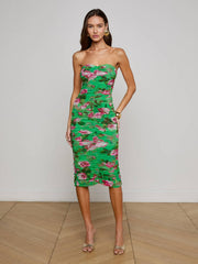 Caprice Midi Dress in Green Multi Large Santa Fe Rose | L'AGENCE online