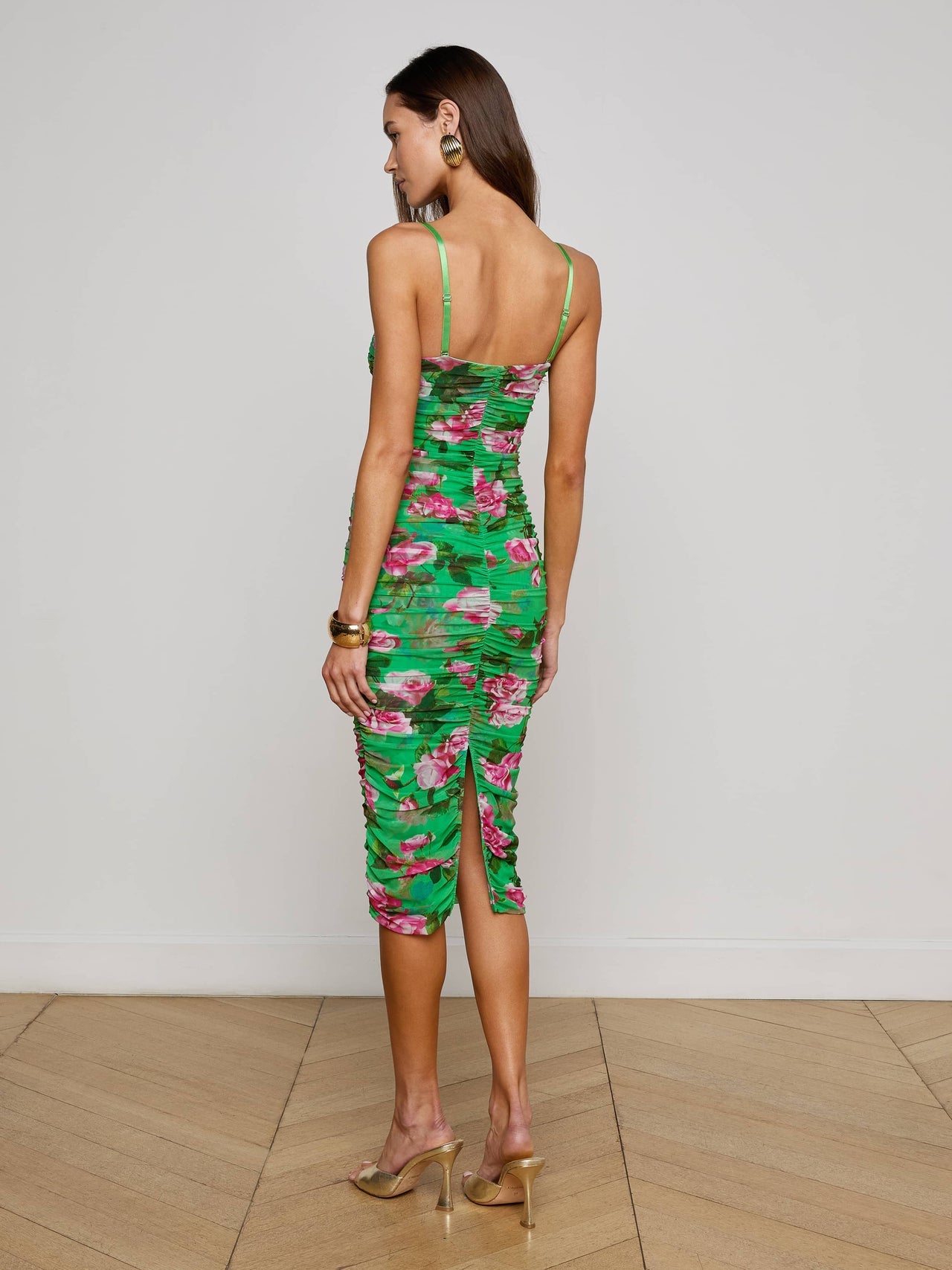 Caprice Midi Dress in Green Multi Large Santa Fe Rose | L'AGENCE online