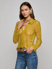 Maia Floral Lace Blouse in Ceylon Yellow Lace | L'AGENCE online