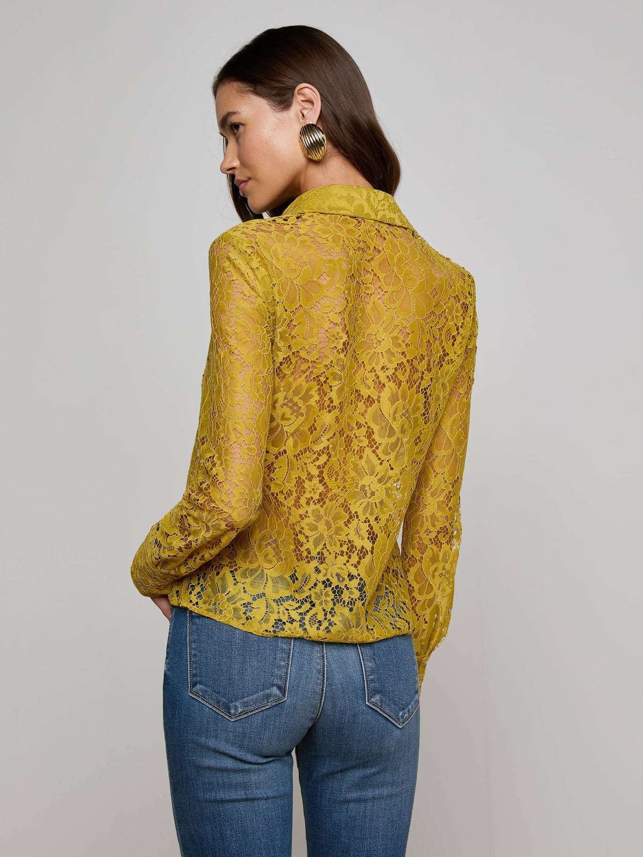 Maia Floral Lace Blouse in Ceylon Yellow Lace | L'AGENCE online