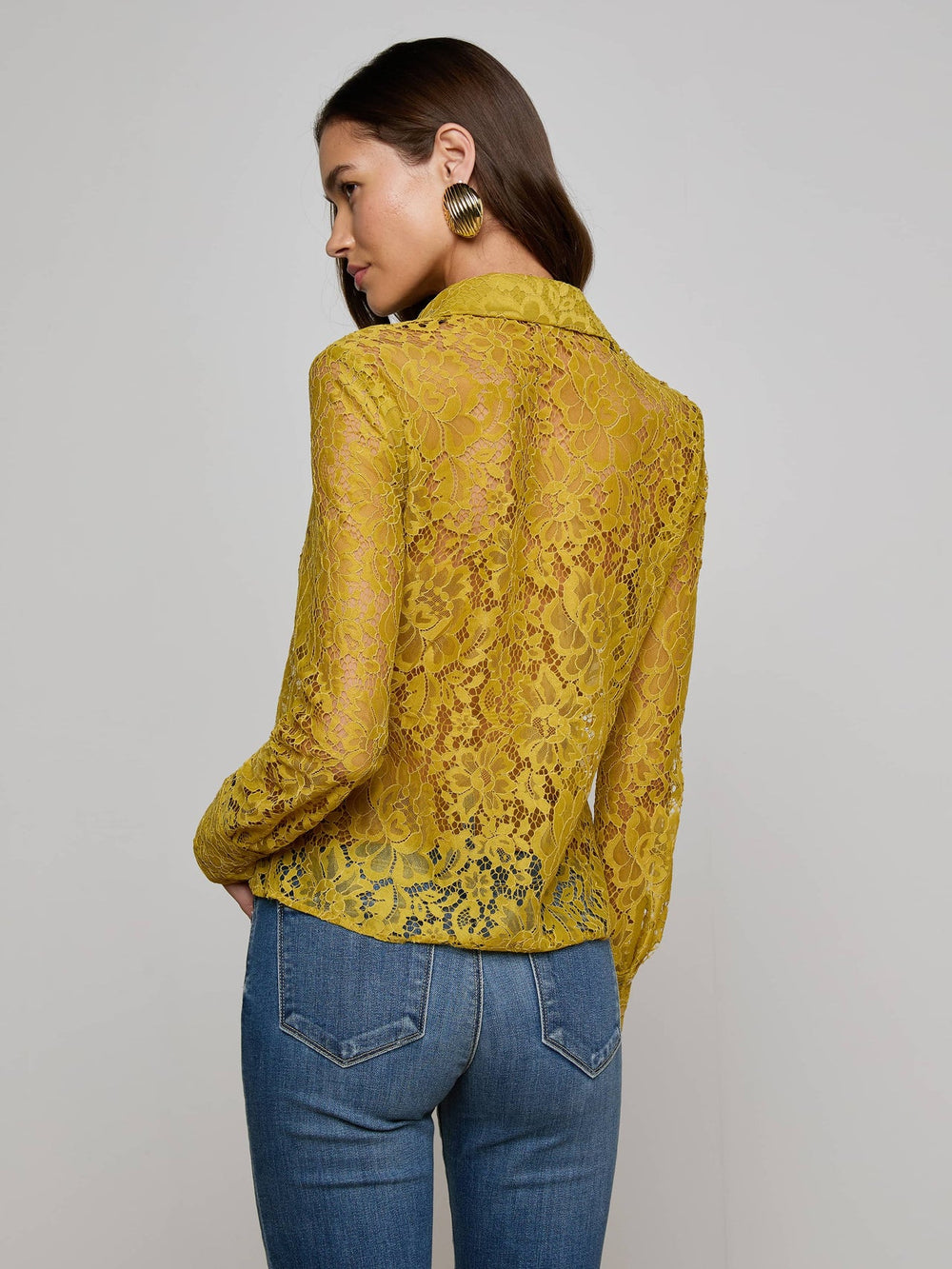 Maia Floral Lace Blouse in Ceylon Yellow Lace | L'AGENCE online