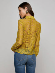 Maia Floral Lace Blouse in Ceylon Yellow Lace | L'AGENCE online