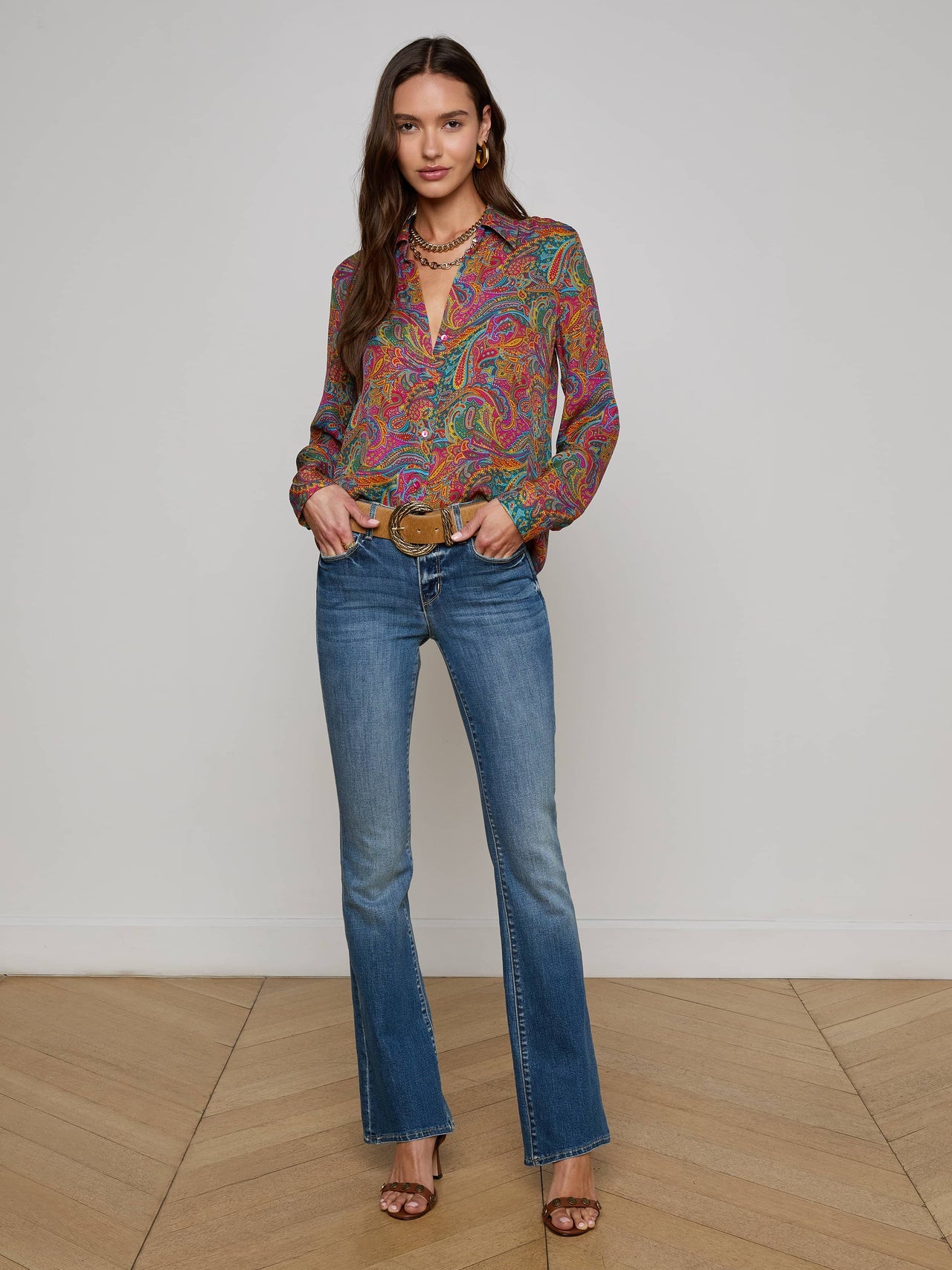 Nina Silk Blouse in Multi Santa Fe Paisley | L'AGENCE sale