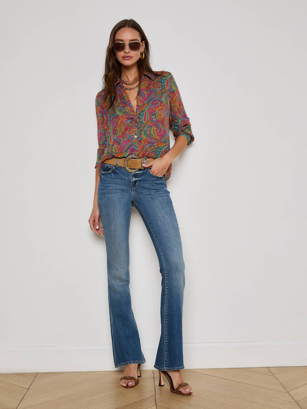 Nina Silk Blouse in Multi Santa Fe Paisley | L'AGENCE sale