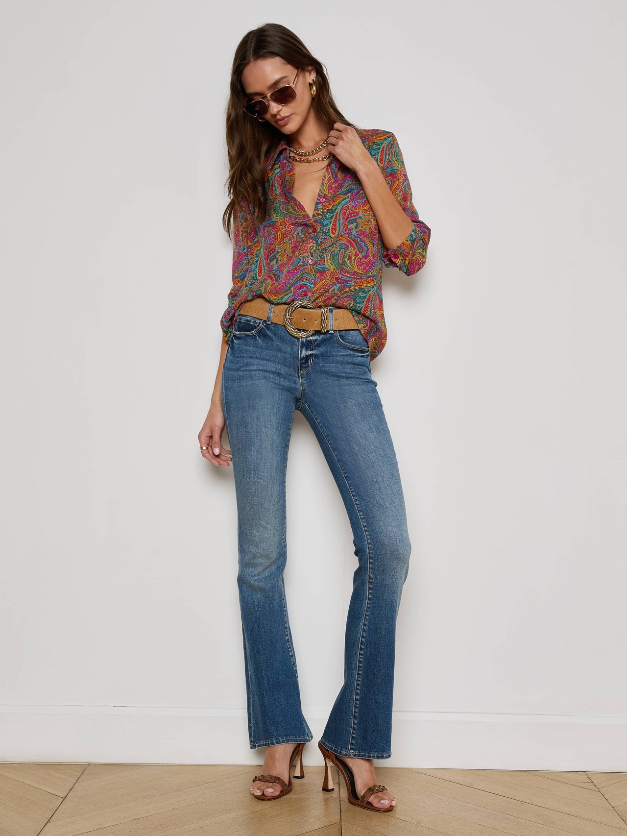 Nina Silk Blouse in Multi Santa Fe Paisley | L'AGENCE sale