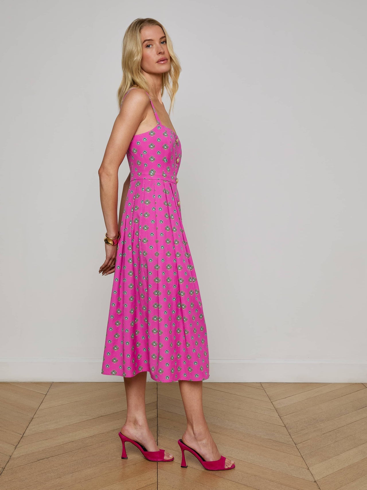Esmeralda Poplin Dress in Fuchsia/Turquoise Southwestern Geo - L'AGENCE | L'AGENCE near me