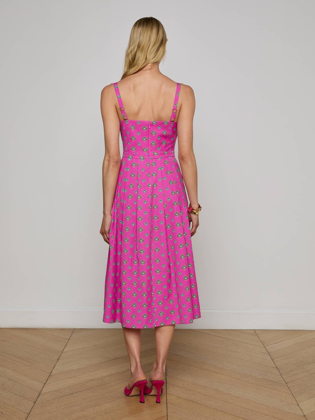 Esmeralda Poplin Dress in Fuchsia/Turquoise Southwestern Geo - L'AGENCE | L'AGENCE near me