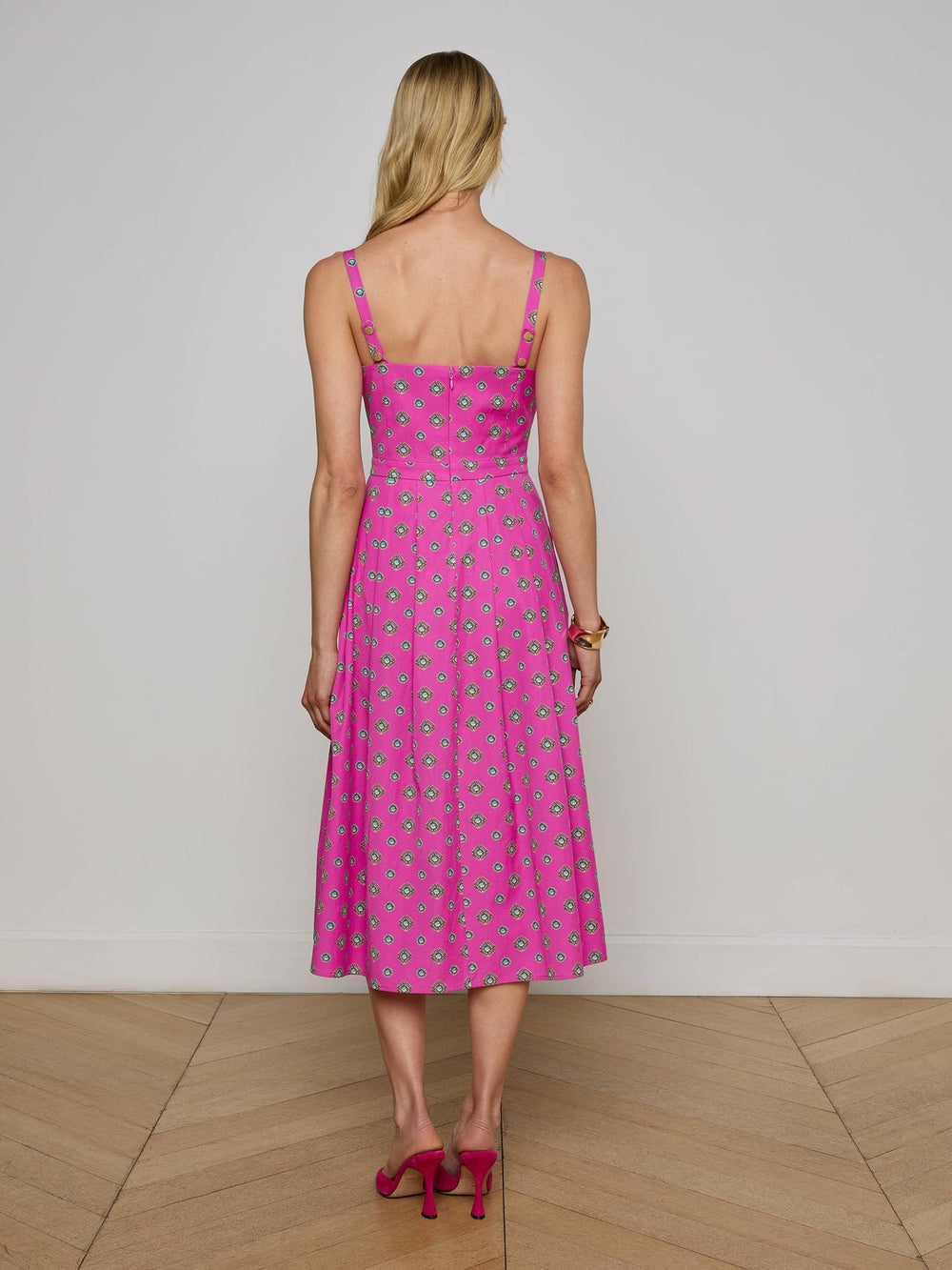 Esmeralda Poplin Dress in Fuchsia/Turquoise Southwestern Geo - L'AGENCE | L'AGENCE near me