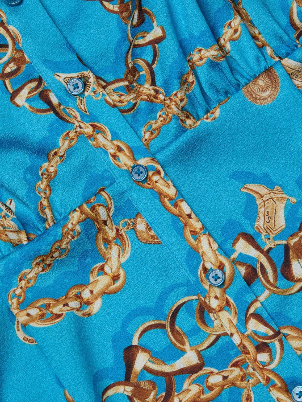 Demie Satin Shirt Dress in Dresden Blue/Gold Multi Southwest Chain | L'AGENCE US