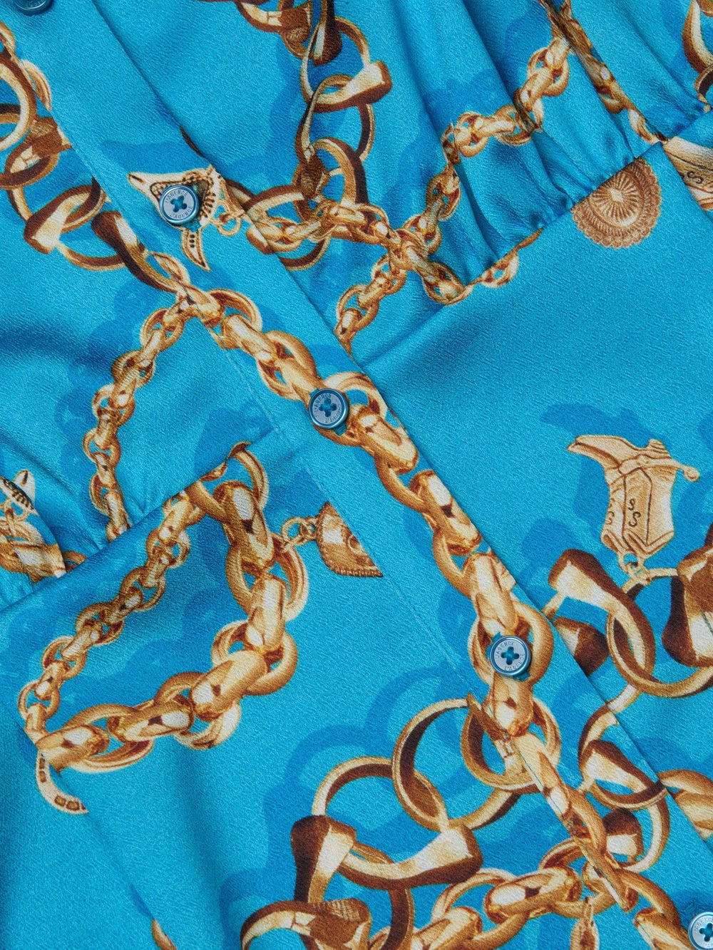 Demie Satin Shirt Dress in Dresden Blue/Gold Multi Southwest Chain | L'AGENCE US