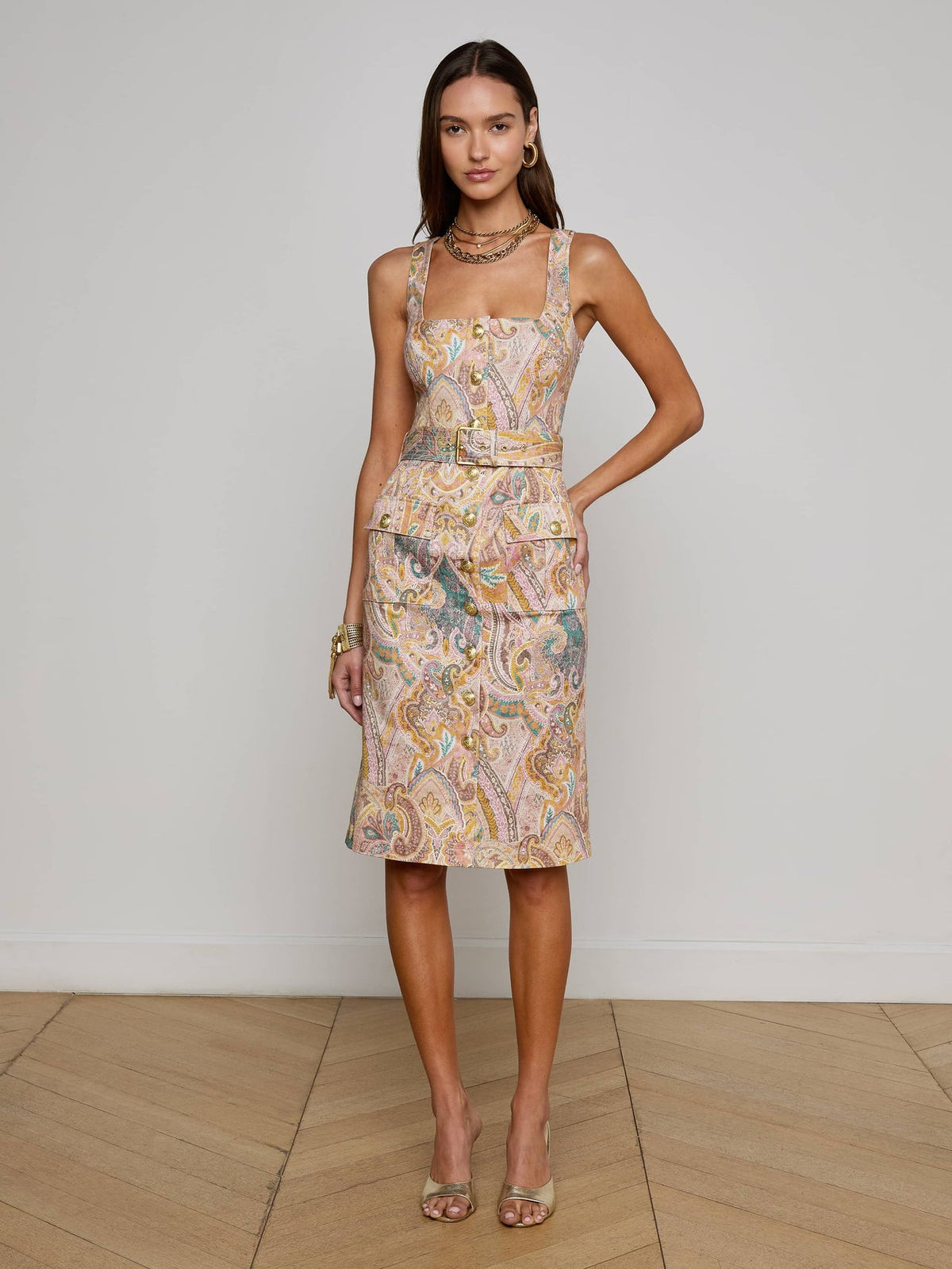 Idy Button-Front Dress in Multi Western Paisley | L'AGENCE online