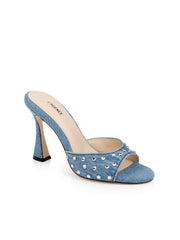 Lucienne Embellished Denim Mule in Light Blue Denim | L'AGENCE US