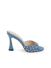 Lucienne Embellished Denim Mule in Light Blue Denim | L'AGENCE US