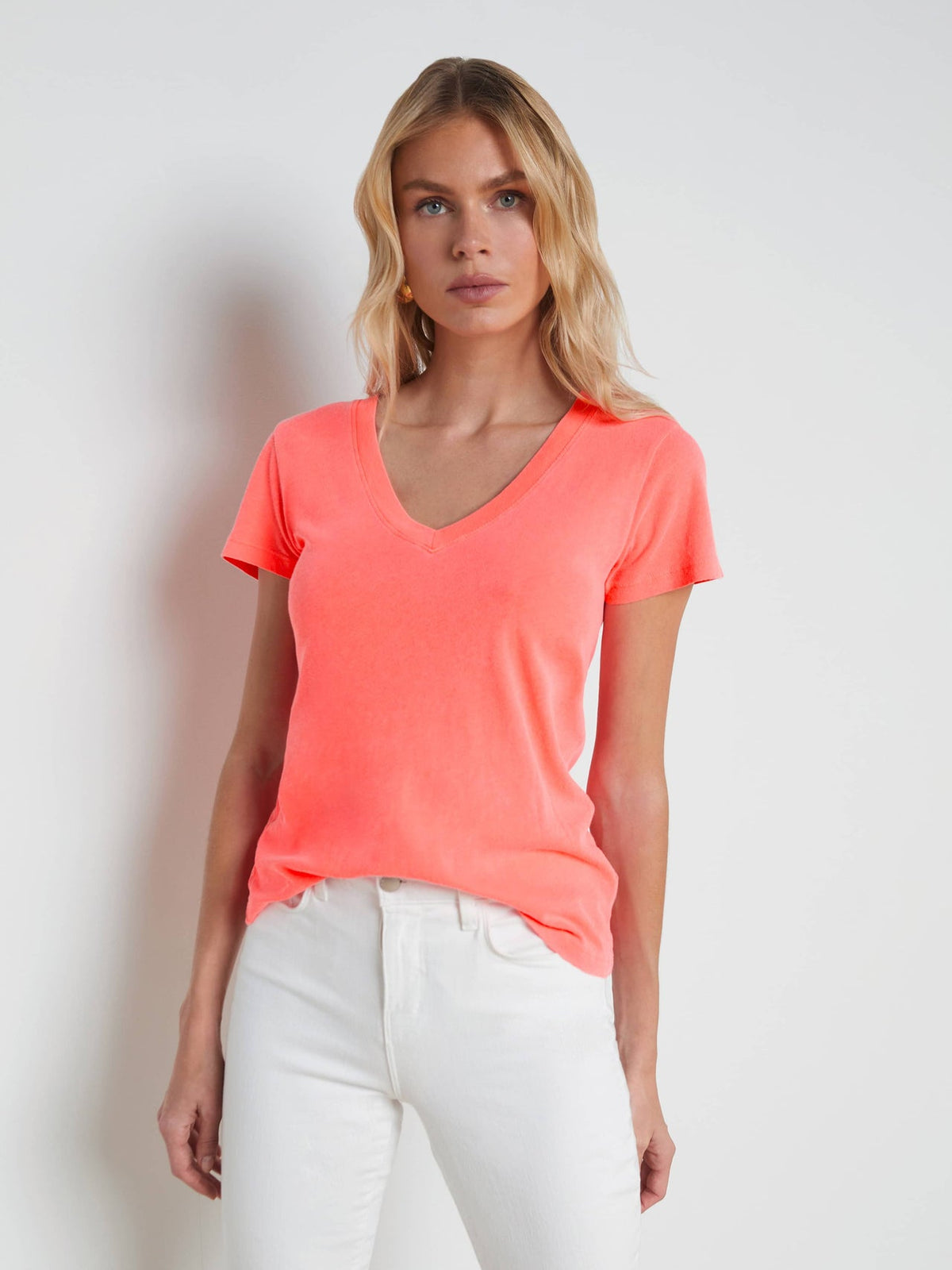 Becca Cotton V-Neck Tee in Coral | L'AGENCE sale
