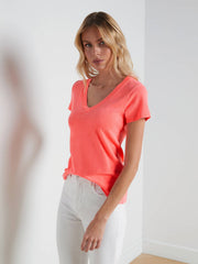 Becca Cotton V-Neck Tee in Coral | L'AGENCE sale