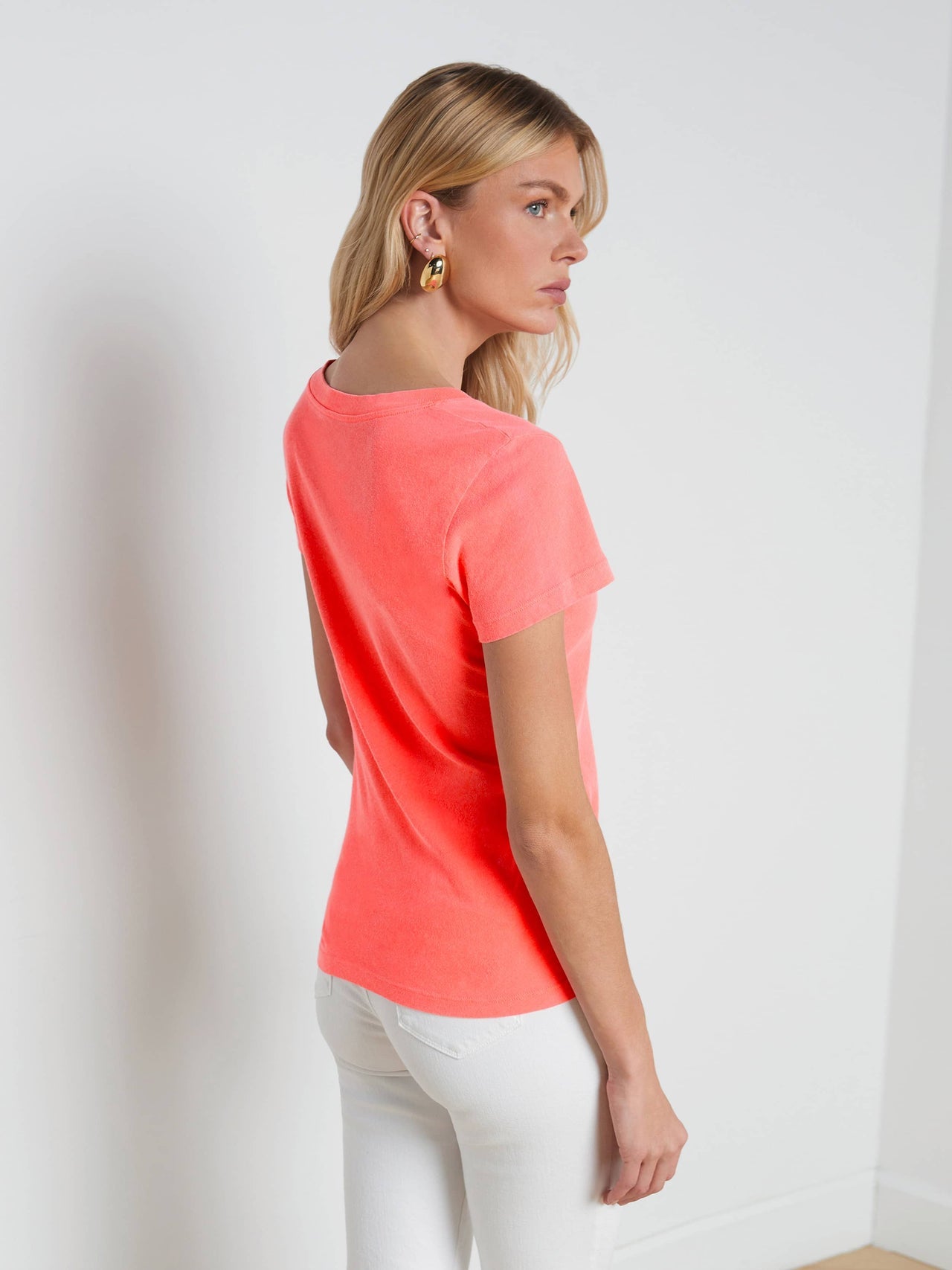 Becca Cotton V-Neck Tee in Coral | L'AGENCE sale